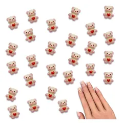 ネイルパーツ クマ 8ｍｍ アニマル ハート アイボリー 赤 50個 ぷっくり 樹脂 熊 動物 カボション ベアー レジン デコパーツ アクセサリー ハンドメイド 手芸 パーツ BD4008