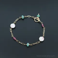 天然石ブレスレット クリソプレーズ × エピドートインスキャポライト × ピンクトルマリン