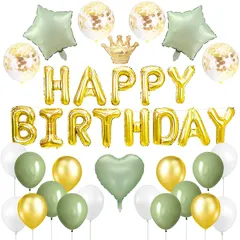 【新品】 Iysoll 誕生日 バルーン 飾り付け バースデー 風船 HAPPY BIRTHDAY ガーランド ハート 紙吹雪風船 両面テープ リボン付き グリーン ゴールド 0