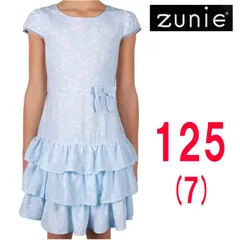 新品 125 ★ コストコ ZUNIE ガールズ ワンピース ドレス ブルー 7 フリル リボン 花柄 パーティー 女の子 キッズ 子供用 ズーニー 3段フリル スカート 半袖 フレンチスリーブ KIDS DRESS Blue