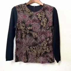 #wnc イタリヤ 伊太利屋 カットソー 9 黒 赤系 ラメ リブ ニット ダマスク柄 レディース [937931]のサムネイル