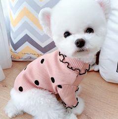 【閉店セール全品半額】ドットメロウトップス　ニット　水玉　グリーン　ピンク　犬服　ペット服　秋冬