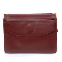 カルティエ クラッチバッグ ロゴ ボタン アンティーク ブラウン 茶色 レザー cartier