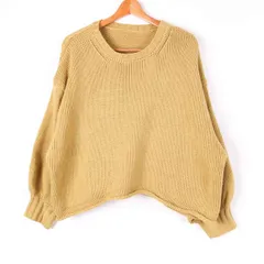 グレイル ニット セーター プルオーバー 長袖 クルーネック 無地トップス レディース Fサイズ イエロー GRAIL 【中古】