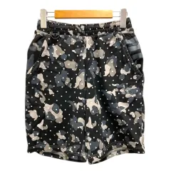 アディダス adidas ハーフパンツ ショートパンツ スウェット カモフラ柄 迷彩柄 ロゴ刺繍 XS 黒 ブラック グレー