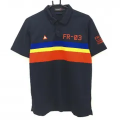 【超美品】ルコックゴルフ 半袖ポロシャツ ダークネイビー×レッド×イエロー 胸切替 メンズ L ゴルフウェア le coq sportif