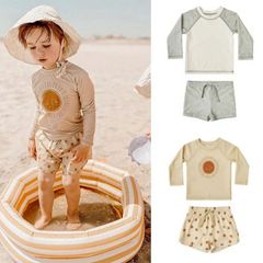 水着 子供服 男の子 上下セット 長袖 紫外線対策 キッズ 子供水着 こども 子供用 セパレート ベビー水着 男子 ボーイ みずぎ スイムウェア UV対策 日焼け防止 上下別柄