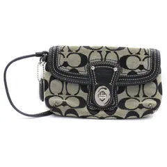 コーチ COACH シグネチャー ポーチ ターンロック キャンバス レザー 黒 ブラック