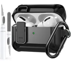 Olytop Airpods Pro 2/1 Gen ケースカバー ロック付き (2019/2022/2023)、Airpod Pro 第2世代/第1世代用頑丈なロックケース 耐衝撃アーマー 保護スキン Apple iPod Pro用 - ブラック 