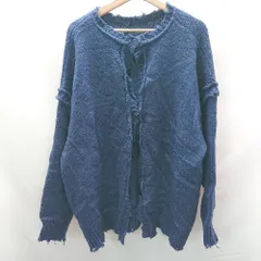 ■ ⊇ W.W.G フリンジ加工 オーバーサイズ 長袖 ニットカーディガン サイズF ブルー メンズ レディース E  【1409100067576】