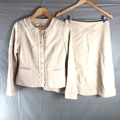 ローラアシュレイ Laura Ashley  スーツ ジャケット スカート フリル ボタン ラメ入り生地 サイドポケット 裏地付き ベージュ系 9サイズ 958952