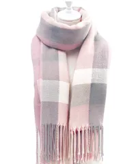 【ピンク】チェック柄 マフラー レディース 大判 ストール 秋冬 防寒 おしゃれ ふわふわ 柔らかい 暖かい 通勤 通学 防寒アイテム おしゃれ シンプル カジュアル