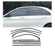 ベンツ Cクラス W205 2015y～21y デコレーション フレームトリム ステンレス製 ブラックチタンカラー 8Pセット サイド ドアウィンドウ 8