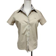 中古 バーバリーブルーレーベル BURBERRY BLUELABEL 半袖 シャツブラウス クリーニング済み ベージュ ノバチェック柄 レディース サイズ38