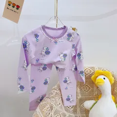 ☆ ウサギ ☆ 110cm ☆ パジャマ キッズ lypa245 パジャマ キッズ 長袖 ルームウェア 肌着 寝巻き 部屋着 上下セット ストレッチ あったか 綿 コットン 子供服 かわいい 子供 こども 子ども 女の子 男の子 秋 冬 春