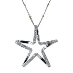 K18WG YG ネックレス キュービックジルコニア 星型 スター オープン ステーションチェーン 50cm【新品仕上済】【zz】【中古】