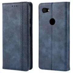 Google Pixel 3a ケース 手帳 ピクセル3a  チェック柄 合革 レトロ 手帳 ケース 【Color】 ネイビーのサムネイル