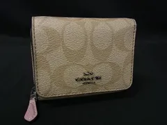 ■美品■ COACH コーチ F41302 シグネチャー PVC 三つ折り 財布 ウォレット 札入れ 小銭入れ レディース ライトベージュ系 DH0429