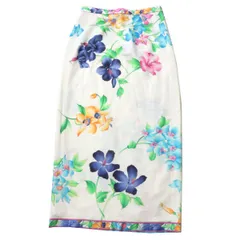 極美品◎日本製 LEONARD FASHION レオナール ファッション 0332640 リネン混 ロングタイトスカート ホワイト×マルチ 花柄プリント 67のサムネイル