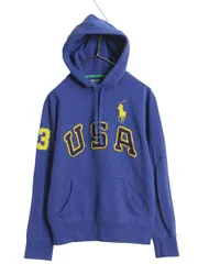 【お得なクーポン配布中!】 ミドルポニー ポロ ラルフローレン スウェット フード パーカー メンズ S / プルオーバー トレーナー 裏起毛 USA フェルト ワッペン 前V 青