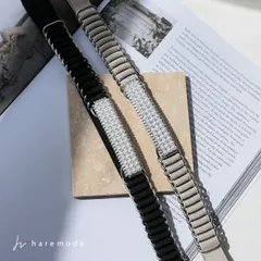 ベルト レディース ゴム 細い パール 結婚式 お呼ばれ 簡単 ウエストマーク パーティー バックル フォーマル フックタイプ haremode b-11