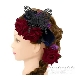 髪飾り 成人式 赤 振袖 袴 花 2点セット 薔薇 バラ ワインレッド 黒 紫 紺 リボン ベロア ベルベット 革 レザー りぼん 造蝶 ち No.9-4970