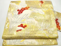 平和屋着物●アンティーク　大正ロマン　九寸名古屋帯　唐織　葡萄蔦の葉文　金銀糸　正絹　逸品　CAAY9826hy