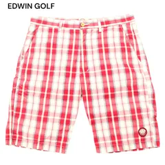 EDWIN GOLF エドウィン ゴルフ 春夏 KG5904 ロゴ★ 裏メッシュ チェック スラックス ショート パンツ Sz.L　メンズ