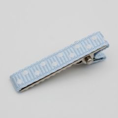【10個パック】水玉 グログランリボン 仕上げ ヘアクリップ [ベース金具：銀色、リボン：ペールブルー色][32mm×6mm] sgy-533-paleblue-10p