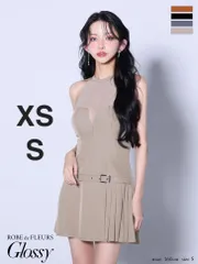グレージュ [GL4153-GY-2509] XSサイズあり【Glossy/グロッシー】【ROBE de FLEURS Glossy/ローブドフルール グロッシー】 シアー/ ホルターネック/ フレア/ ミニドレス/ キャバドレス