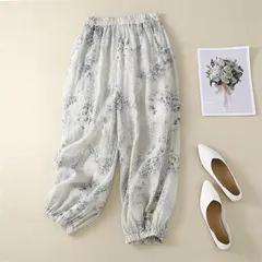 バルーンパンツ 花柄 レディース ワイドパンツ 綿麻パンツ コットン リネン パンツ 夏 ボトムス ナチュラル 大きいサイズ  春夏 森ガール ズボン 総柄 ウエストゴム ゆったり beibei07