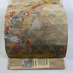 袋帯 美品 逸品 長嶋成織物 落款あり 絢爛熨斗文 束ね熨斗 花鳥 金糸 箔 金色 お太鼓柄 正絹 中古 袋帯 名品 長嶋成織物 落款 瀞金錦 笛の調 草花 本金箔 金銀糸 金色 六