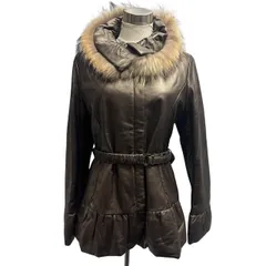 バルマン BALMAIN レザーコート 羊革 ラムレザー ラクーンファー取り外し可能 毛皮 ブロンズ 11号 L相当のサムネイル