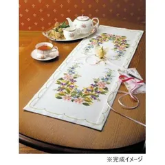 ししゅうキット　1190(オフホワイト)　ワイルドローズのテーブルセンター