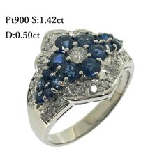新品仕上げ済 Pt900 天然 サファイア リング S:1.42ct D:0.50ct 10.99g カード鑑別 ダイヤモンド ダイヤ プラチナ コランダム 指輪 ♯1073012128