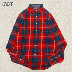 【USED】ギャップ GAP カジュアル チェック柄 コットンシャツ 長袖 メンズ 薄手 XXSサイズ レッド ネイビー