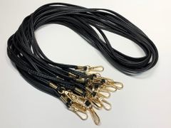 【数量限定】PUレザー 10本セット バッグの持ち手 黒 紐 カン付き 120cm スマホケース ショルダー バッグ制作 ハンドメイド and.A 材料 (カンの色：ゴールド)