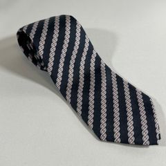 HERMES エルメス 紳士ネクタイ ネイビー×ホワイト×ピンク チェーン 鎖 シルク100%