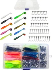 RENASYS ワーム ルアー ジグヘッド 100個 セット 10色 5サイズ 1g 1.8g 2.5g 3.5g 収納ケース付き(ミックス(シャッドテールAタイプ)s,  5.5cm)