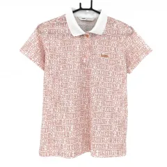 【超美品】ティゴラ 半袖ポロシャツ 白×オレンジ ロゴ総柄 メッシュ生地 襟パンチング レディース L ゴルフウェア TIGORA