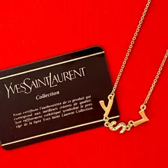極 美品 YVES SAINT LAURENT イヴサンローラン ヴィンテージ YSL ロゴ ネックレス ペンダント チョーカー アクセサリー ゴールド 49245