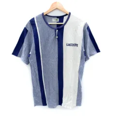 ラコステ LACOSTE ルームウエア カットソー 半袖 ヘンリーネック ストライプ柄 ロゴ MA 紺 ネイビー オフホワイト /SY30のサムネイル