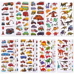 【数量限定】子供シール ご褒美シール 車 48シート 大量 乗り物シール ぷくぷくシール ごほうびシール SANNIX 恐竜 シール 手帳シール 乗り物と恐竜