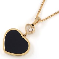 ショパール Chopard ネックレス ハッピーハート 797482-5201 ムービング 1ポイント ダイヤモンド 0.05ct オニキス K18PG 【中古】