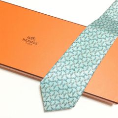 HERMES エルメス ネクタイ グリーン シカ 雪 アニマル 高級シルク