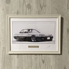 【鉛筆画】スカイライン R30 RS 鉄仮面　2ドア 後期  名車 旧車 オールドカー ノスタルジックカー イラスト 絵画 デッサン 絵　A4サイズ   額付き 作者直筆サイン入り 車好き 男性 向け バースデー  定年退職祝い ギフト プレゼント に