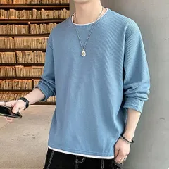 長袖tシャツ メンズ ロンティー ロングtシャツ ろんてぃーメンズ 長袖 ろんぐtシャツ メンズ長袖tシャツ カットソー トレーナー ワッフル 無地 シンプル 春 秋 大きいサイズ 重ね着風qingshu01