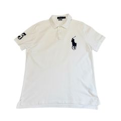 中古 ポロラルフローレン POLO RALPHLAUREN 半袖ポロシャツ クリーニング済み ビッグポニー 白×ネイビー メンズ LGサイズ