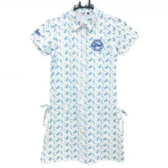 フィラゴルフ 半袖ポロワンピース 白×ブルー 花柄 ロゴ刺しゅう スナップボタン レディース M ゴルフウェア FILA GOLF