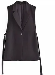 PicoCharm ピコチャーム ジレ ベスト 薄手 ノースリーブ 袖なし レディース ロングベスト( ブラック,  M)